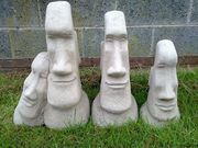 SET OF 4 EASTER ISLAND HEADS MADE FROM SOLID CONCRETE